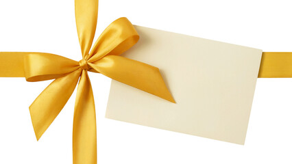 elegant gift with a golden bow and a blank card, perfect for any occasion . Isolated on transparent background, png