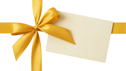 elegant gift with a golden bow and a blank card, perfect for any occasion . Isolated on transparent background, png