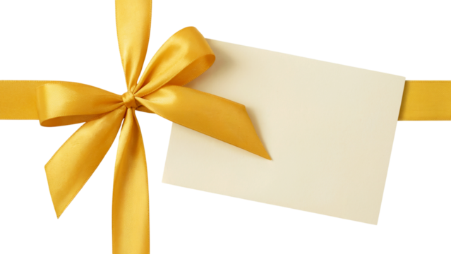 elegant gift with a golden bow and a blank card, perfect for any occasion . Isolated on transparent background, png