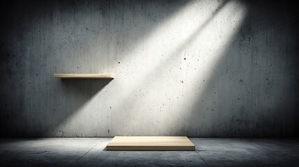 Wooden Platform on Textured Concrete Background with Dramatic Lighting