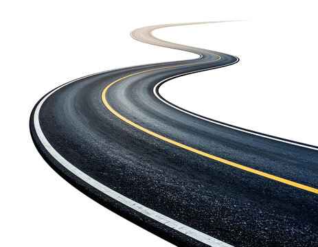 Asphalt winding road with yellow and white lane markers