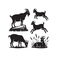 Mountain Goat Silhouette Set for Design and Craft