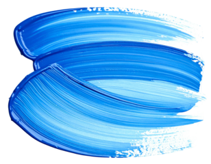 Bold blue paint stroke on white background, textured