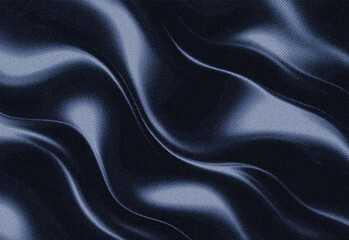 Close up of rich dark blue satin fabric with graceful folds and shimmering highlights, an abstract textile texture that exudes luxury, depth, movement and studio ambiance