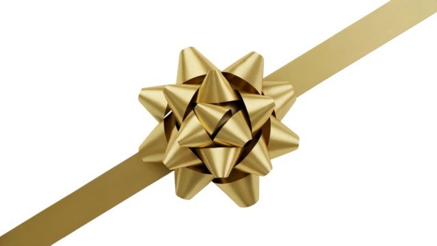 Golden ribbon and bow for gift giving, symbolizing elegance and celebration . Isolated on transparent background, png