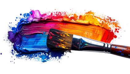 Paintbrush with visible color streaks and fine bristle, painting concept PNG.