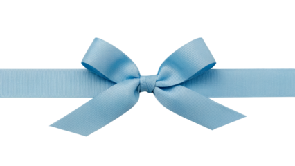 Elegant light blue ribbon bow in soft focus . Isolated on transparent background, png