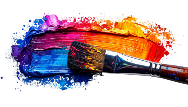 Paintbrush with visible color streaks and fine bristle, painting concept PNG.