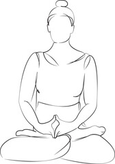 One continuous line drawing on white isolated background. Minimalism linear illustration. meditation, position, lotus, person, yoga, woman, meditating, pose, relaxation, exercise