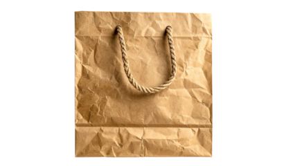 Shopping bag made of kraft paper with rope handles — retail, branding, and e-commerce concept isolated PNG.