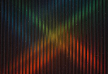 Close up of abstract colorful light waves across a textured surface, featuring rainbow hues and diagonal reflections that create a moody, dynamic backdrop for creative visuals