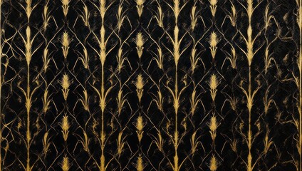 Abstract patterned background in black and gold resembling intertwined floral designs