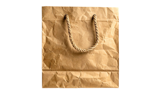 Shopping bag made of kraft paper with rope handles — retail, branding, and e-commerce concept isolated PNG.