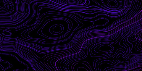 Abstract topographic map lines in vibrant purple on a dark black background