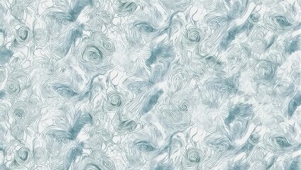 Abstract, swirling pale blue and white pattern with organic shapes resembling feathers/flowers
