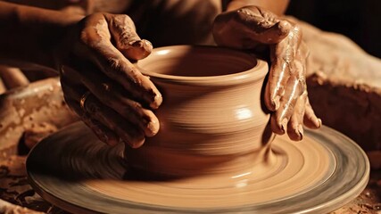 Pottery Wheel, Hands Shaping Clay Pot, Artisan Craft - Powered by Adobe