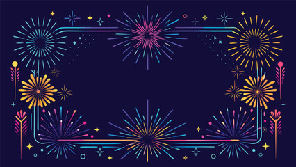 Fototapeta premium Fireworks border with glowing trails, neon colors, high detail vector icon.