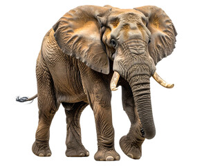 Fototapeta premium Large African elephant with prominent tusks walks forward