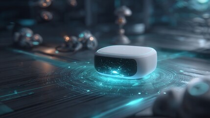 Smart home AI hub glowing robotic interface