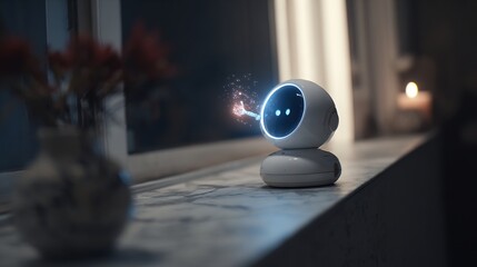 Smart home AI hub glowing robotic interface