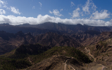 Gran Canaria, landscape of the central part of the island, Las Cumbres, ie The Summits, Caldera de Tejeda in geographical center of the island, Winter storm is coming over the south Wall of it