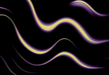 Abstract neon waves ripple across a deep black canvas, flowing in purple and gold gradients to evoke motion, energy, technology, and contemporary digital artistry.