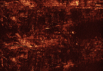 Macro view of a weathered rusted metal surface with orange brown patina textured distressed finish featuring dark areas for use as industrial background, texture, or design element