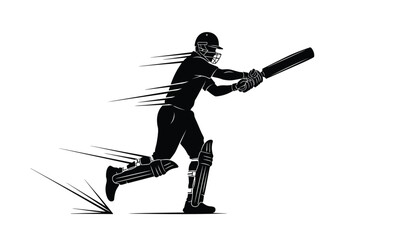 Cricket Batsman Tapping the Bat on the Pitch: Line Art Vector Illustration of a Player Taking Guard and Preparing to Bat 
