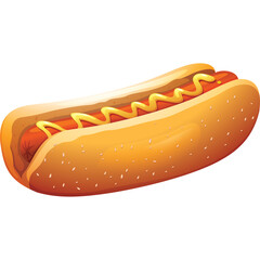 Classic Hot Dog With Mustard Topping on a Golden Brown Sesame Seed Bun Isolated on a Transparent Background