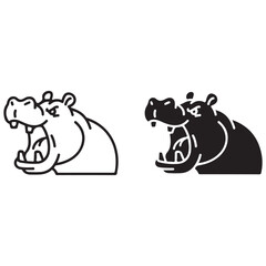Aggressive Hippo Head Icon with Open Mouth