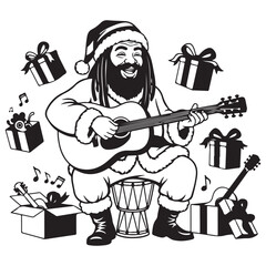Festive Santa with Guitar and Gifts