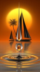Water Droplet Creating Ripples at Sunset