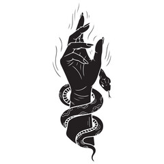 Mystical Hand Silhouette with Serpent and Energy Lines