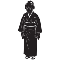 Elderly Woman in Traditional Japanese Kimono and Sandals