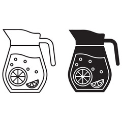 Line Art and Silhouette of a Pitcher with Slices of Citrus Fruit