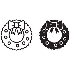 Festive Wreath Icons with Bow and Ornaments