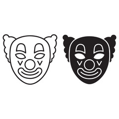 Stylized Clown Masks Icon Set - Outline and Solid Black