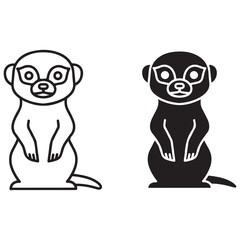 Stylized Meerkat Animal Icon in Outline and Solid Fill