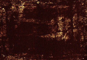 Close-up of a weathered rusted metal surface with deep orange and brown patina, textured grime, and abstract patterns creating a dramatic retro industrial background for design