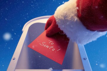 Santa mailing a red Christmas letter on a snowy winter night
