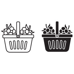 Two Shopping Baskets Filled with Grapes, One Outline and One Filled