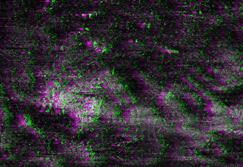 Abstract neon purple and emerald green particles scattered across a dark granular texture, creating a high-contrast macro background ideal for futuristic design, sci-fi art