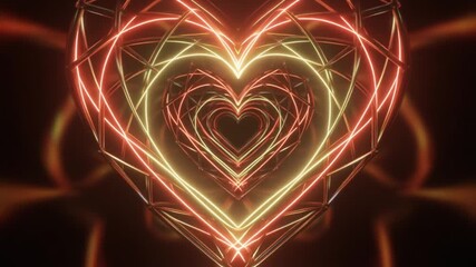 Abstract heart shape tunnel made with glowing red and yellow neon lights, perfect for romantic and love-themed projects and designs. - Powered by Adobe