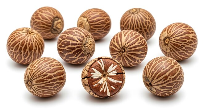 Group of whole betel nuts on white background