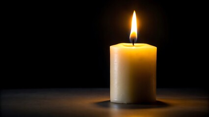 Single lit candle with a warm glow in darkness