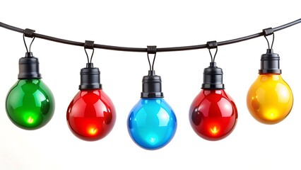 Colorful retro christmas lights hanging on a wire