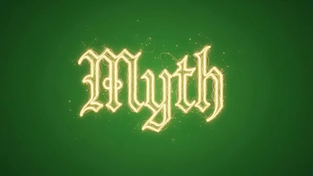 Illuminating Myth: Animated Golden Text on Green Background with Sparkles Displayed