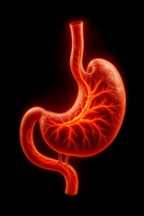 Obraz premium Glowing Human Stomach Anatomy with Vascular Network