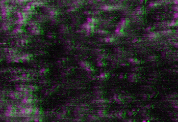 Abstract digital texture with neon green and purple speckles on a dark grungy background, a vibrant pattern suitable for background design, art, and branding visuals