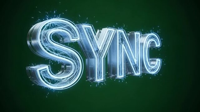 Neon 'Sync' Text Animation: Tech Integration, Data Harmonization, and Digital Synchronization Visual